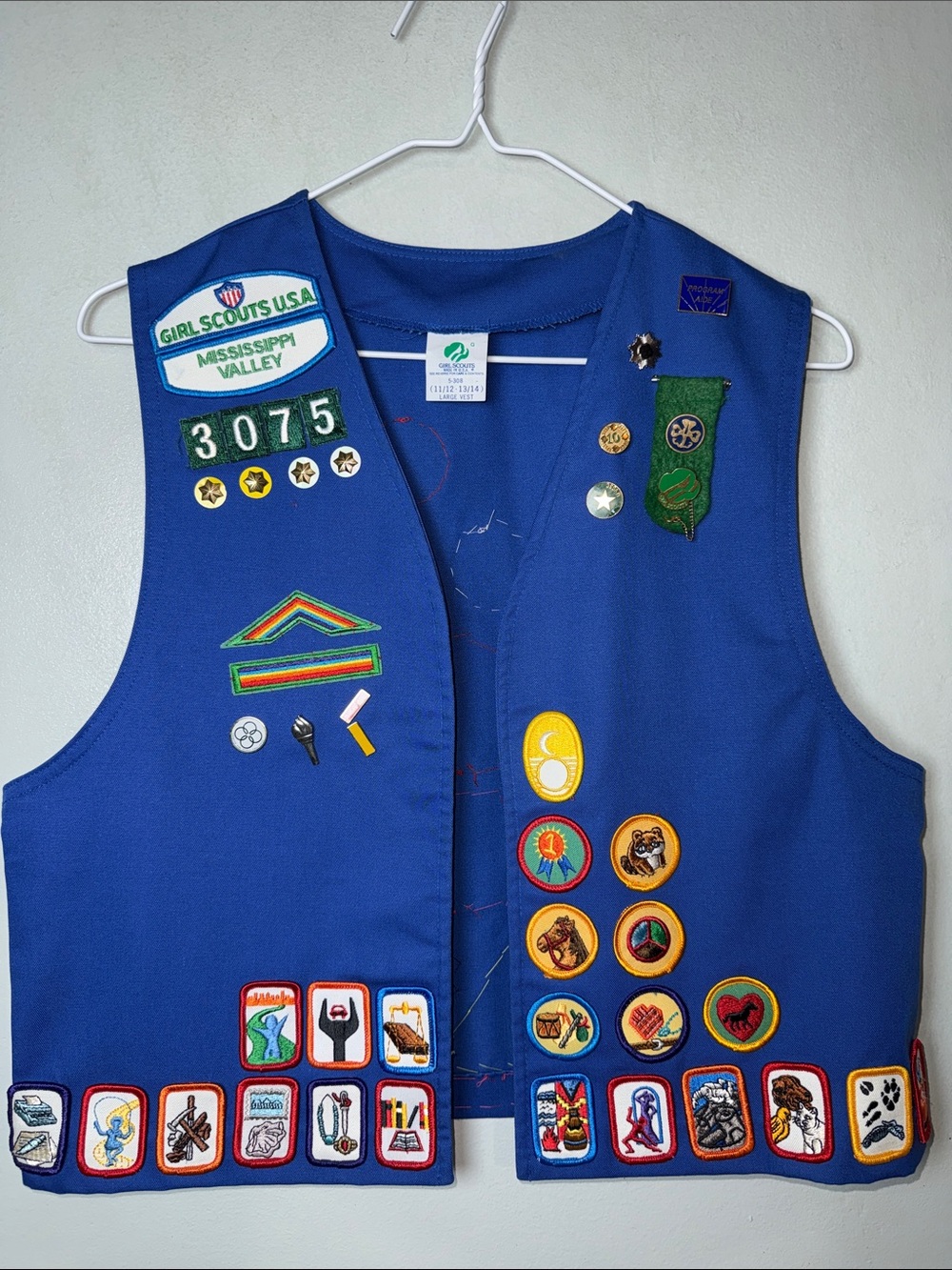 Vintage Girl Scouts Made in USA Senior Cadette Uniform Blue Vest Merit Badges L